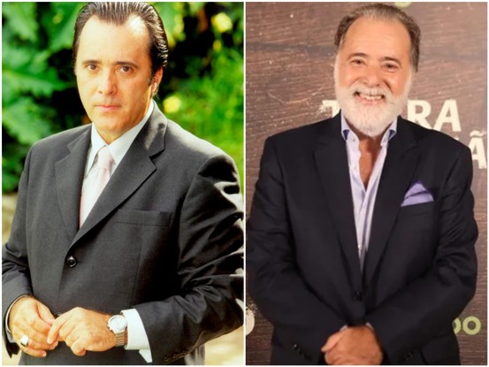 Antes e depois: Tony Ramos como Téo, em Mulheres Apaixonadas (Globo, 2003), e com visual atual