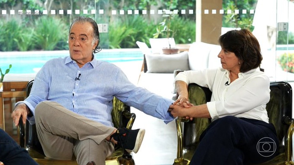 Tony Ramos e a esposa, Lidiane Barbosa, em entrevista para o 'Fantástico' — Foto: Reprodução/TV Globo