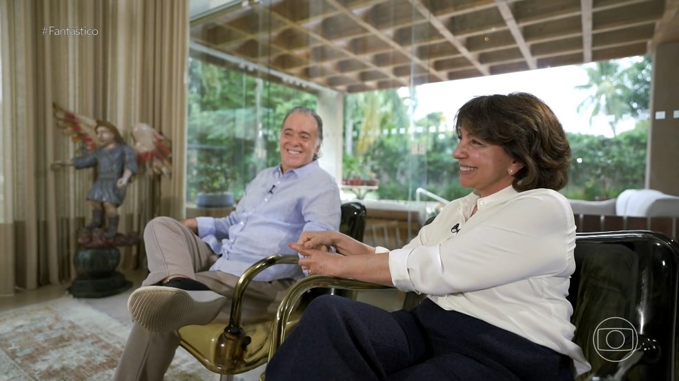 Tony Ramos e a esposa, Lidiane Barbosa, em entrevista para o 'Fantástico' — Foto: Reprodução/TV Globo