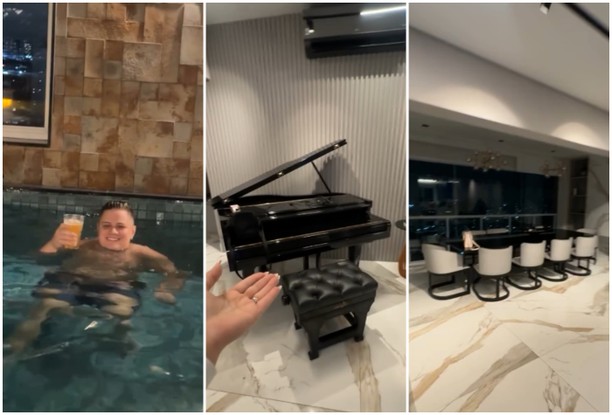 Apartamento do filho de Deolane tem piscina, piano e decoração de luxo