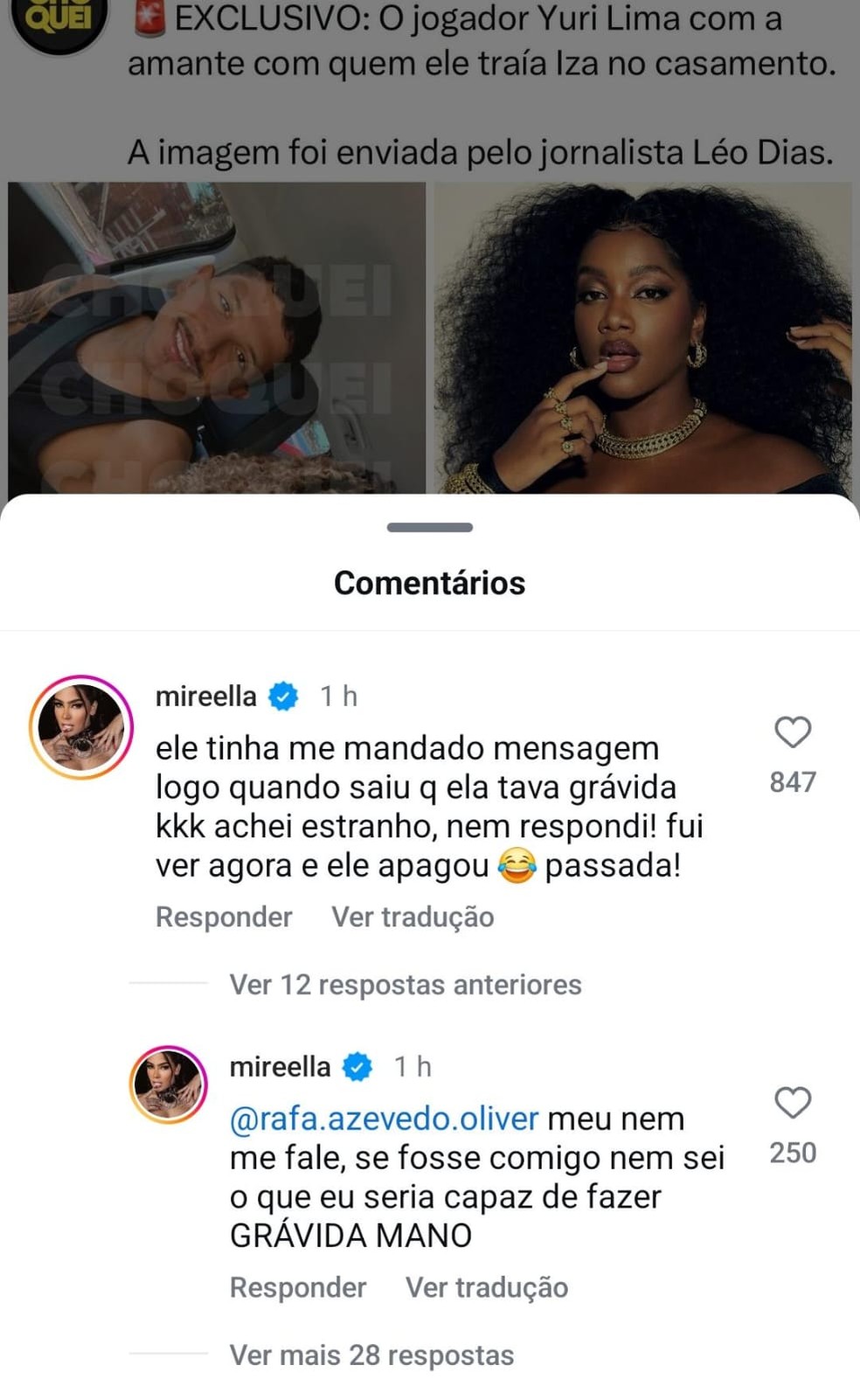 MC Mirella revela que Yuri Lima a procurou durante relacionamento com IZA — Foto: Reprodução/Instagram