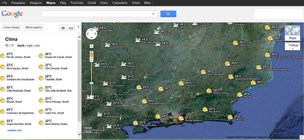 Maps exibe a previsão do tempo de acordo com localidade do usuário (Foto: Reprodução/Aline Jesus) — Foto: TechTudo