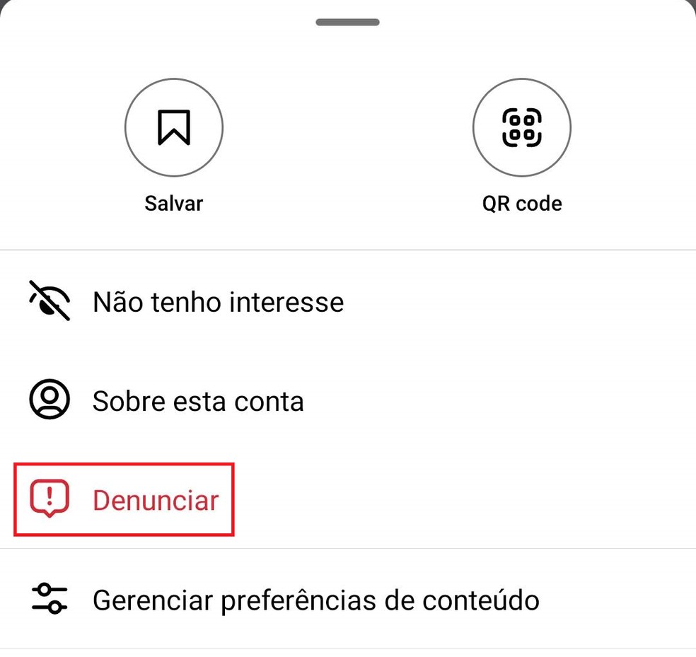 Toque em "Denunciar" no menu que apareceu — Foto: Reprodução/Bruno Guerra