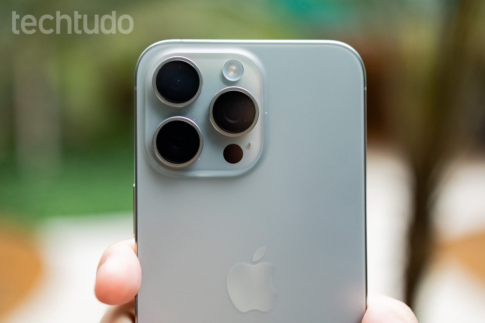 Conjunto de câmeras do iPhone 15 Pro Max — Foto: Mariana Saguias/TechTudo