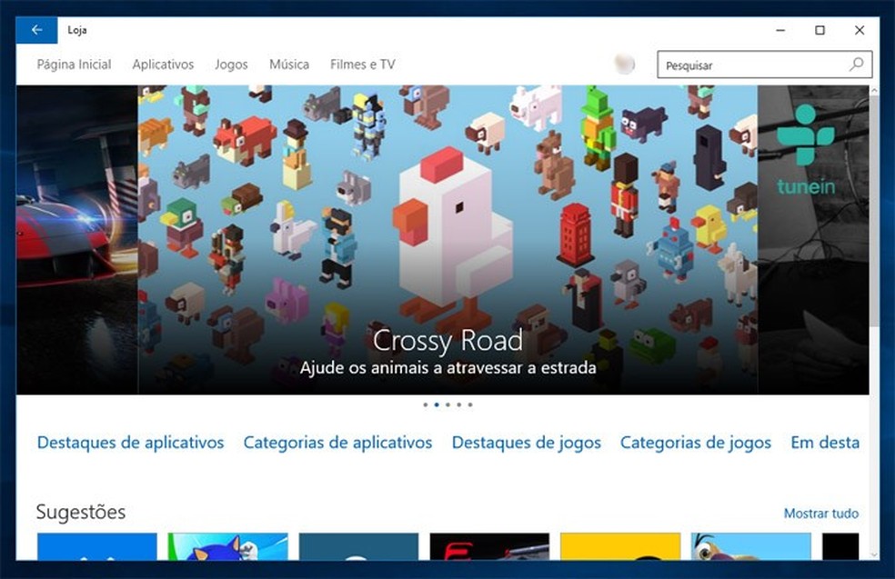 Tela principal da Windows Store (Reprodução) — Foto: TechTudo