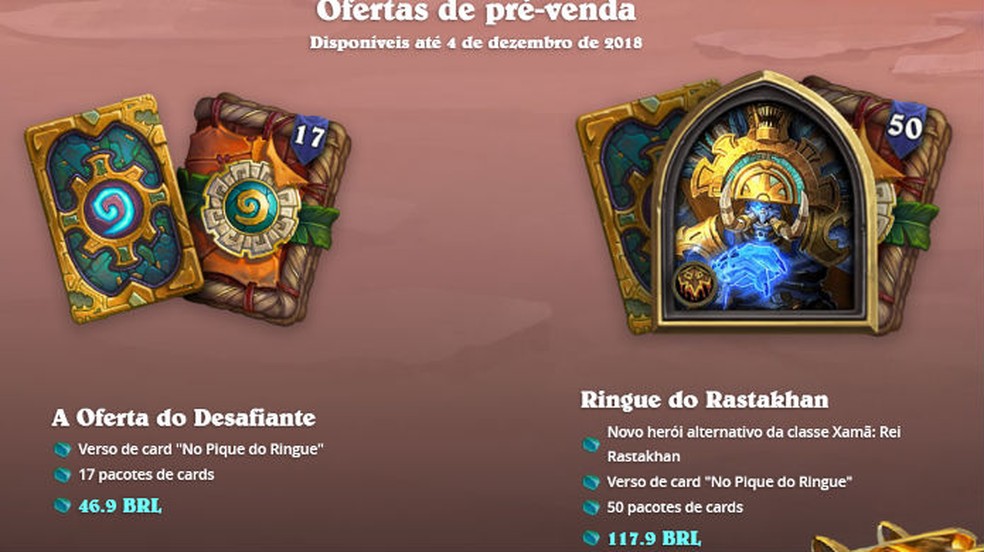 Há duas opções de compras de pacotes de O Ringue do Rastakhan — Foto: Divulgação/Blizzard