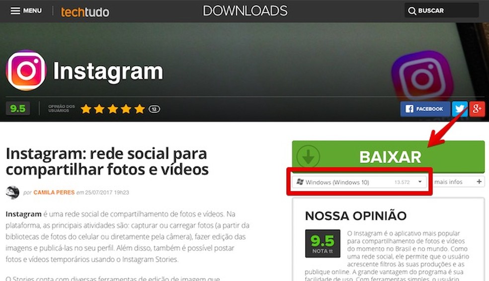 Baixe e instale o app do Instagram no Windows 10 — Foto: Reprodução/Helito Bijora