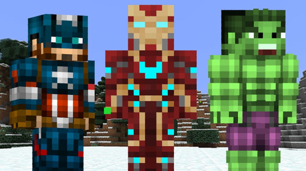 Skins dos Vingadores e outros heróis da Marvel podem ser encontradas facilmente para Minecraft — Foto: Reprodução/Rafael Monteiro