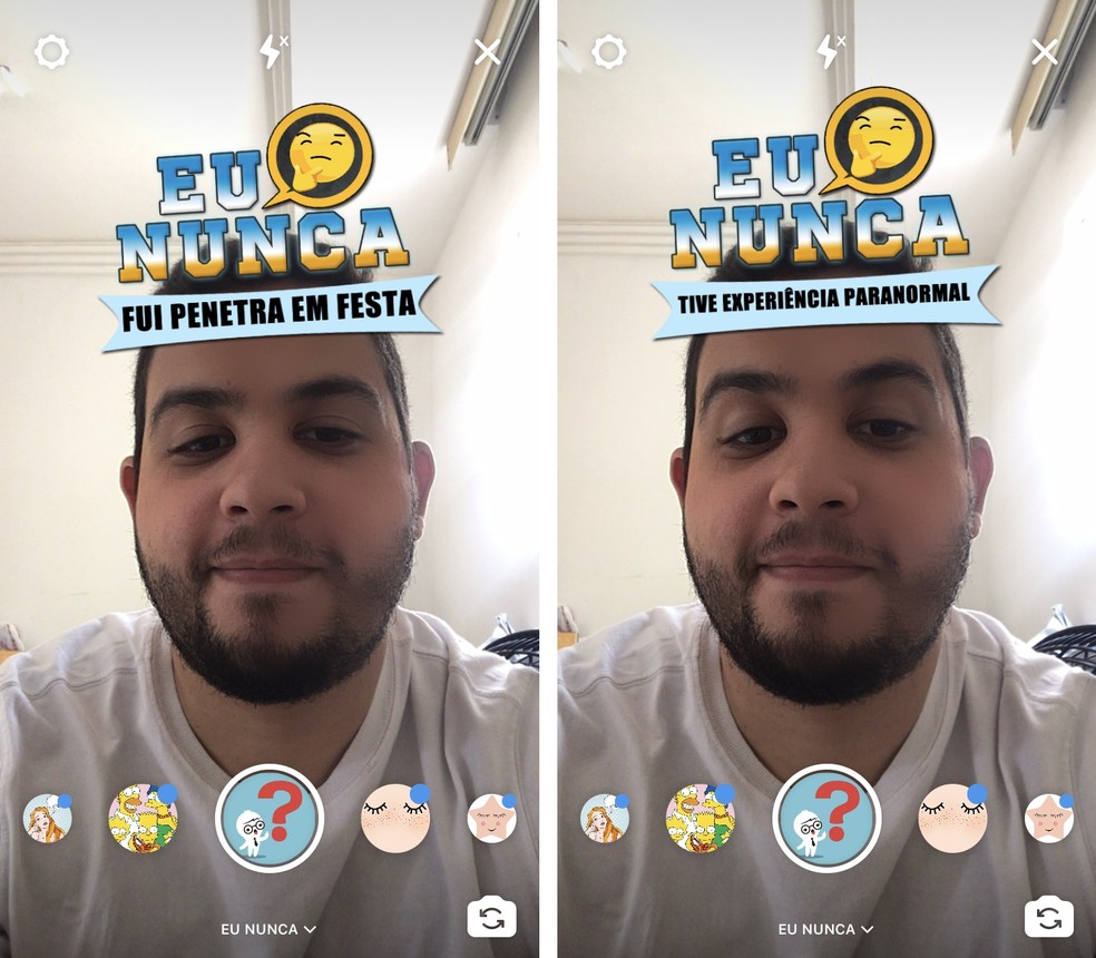 Brincadeira do "Eu Nunca" ganhou filtro para Instagram — Foto: Reprodução/Rodrigo Fernandes