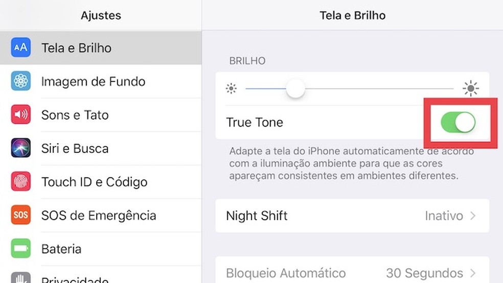 Ativando o modo automático da função True Tone no iOS — Foto: Reprodução/Victor Teixeira