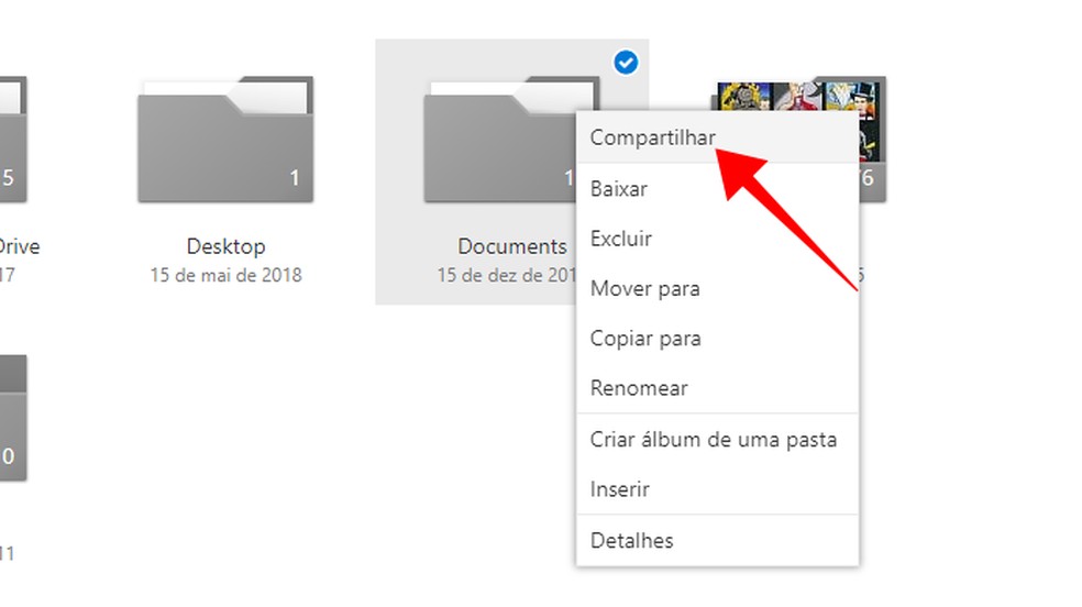 Compartilhe um arquivo ou pasta do OneDrive — Foto: Reprodução/Paulo Alves