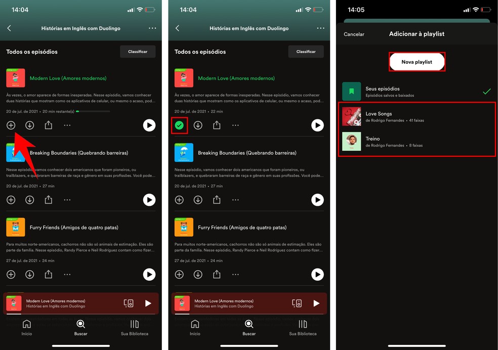 Veja como adicionar podcasts a playlists no Spotify — Foto: Reprodução/Rodrigo Fernandes