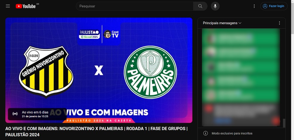 Transmissão Novorizontino x Palmeiras na CazéTV — Foto: Reprodução/Róbson Martins