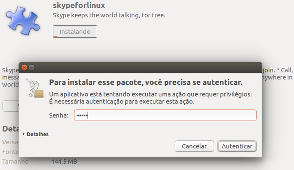 Autorizando a instalação do Skype no Linux (Foto: Reprodução/Edivaldo Brito) — Foto: TechTudo