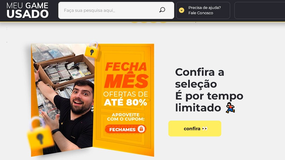 Ocasionalmente o MeuGameUsado oferece cupons de desconto para pagar ainda mais barato em games — Foto: Reprodução/Rafael Monteiro