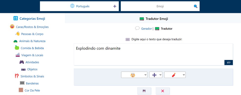EmojiTerra só permite traduzir de texto para emoji — Foto: Reprodução/Raíssa Delphim