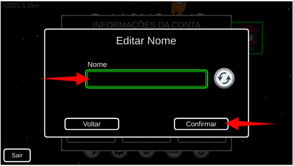 Digite um novo nome e confirme para alterar o seu apelido no Among Us — Foto: Reprodução/Tais Carvalho