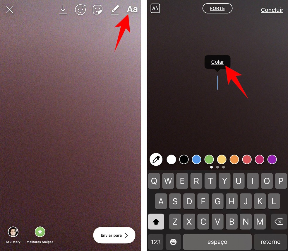 Cole o texto customizado para ter fontes personalizadas no Instagram Stories — Foto: Reprodução/Rodrigo Fernandes