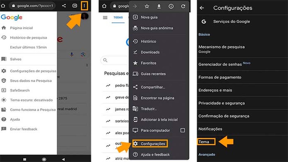 Como ativar o modo escuro do Google Chrome pelas configurações do aplicativo — Foto: Aricia Faria/TechTudo