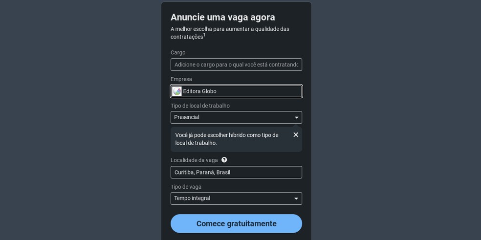 Um passo à frente: preencha suas informações da vaga maneira simplificada no LinkedIn — Foto:  Reprodução/Ana Julia Vaz