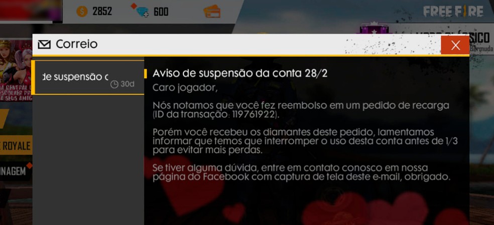 Pedir reembolso após ter os diamantes creditados na conta é uma das infrações em Free Fire — Foto: Divulgação/Garena