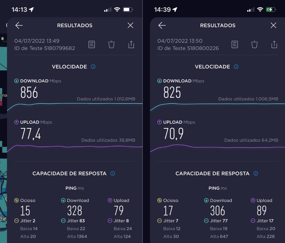 A latência da conexão 5G no centro de Brasília variou entre 15 ms e 17 ms  — Foto: Danilo Paulo de Oliveira/TechTudo