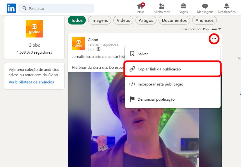 Para baixar vídeo do LinkedIn, é preciso ter o link para a publicação salvo — Foto: Reprodução/Rodrigo Fernandes