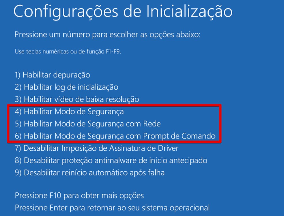 Habilitando o modo de segurança no Windows 10   — Foto: Reprodução/Helito Bijora