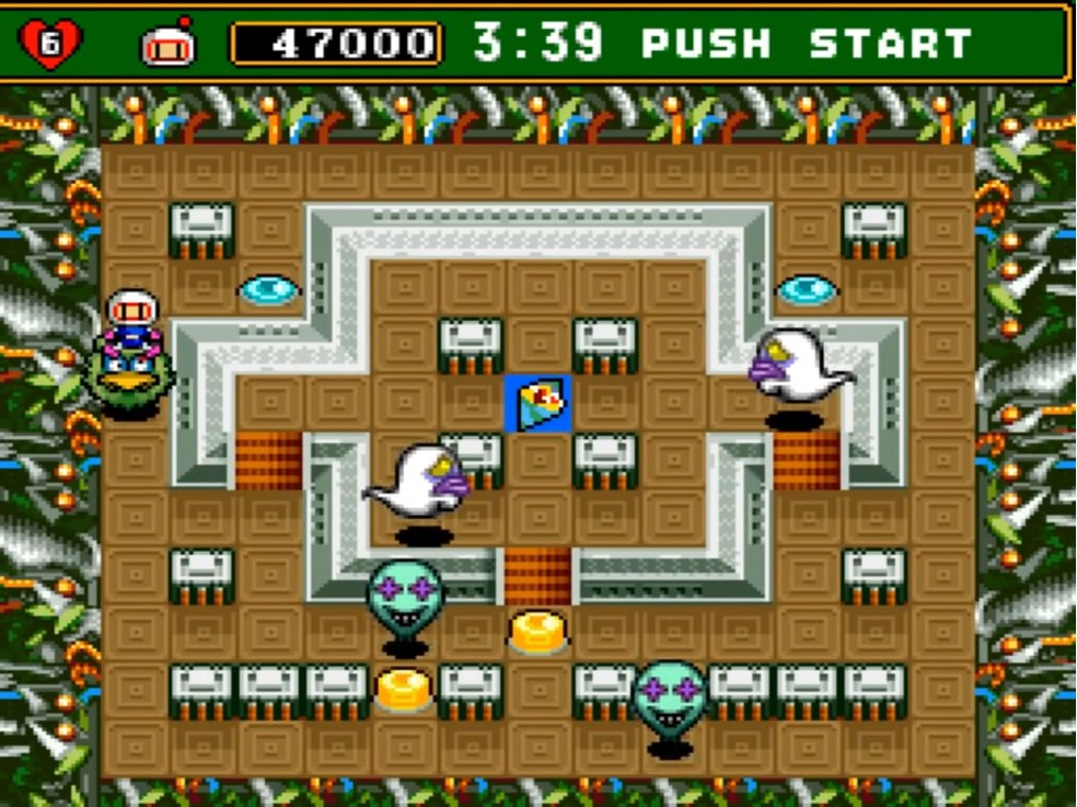 Super Bomberman 4 ficou limitado ao Japão e contou com boas ideias, incluindo uma aventura com dificuldade mais justa em comparação aos jogos anteriores — Foto: Reprodução/NintendoComplete YouTube