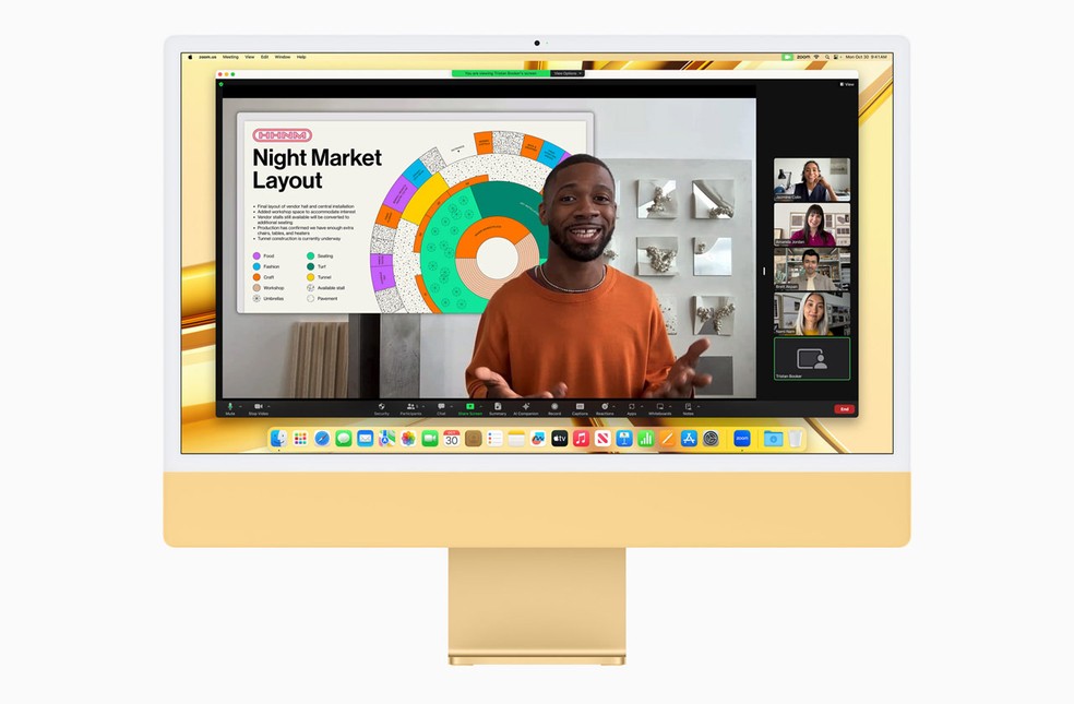 iMac com M3 tem tela de 23,5 polegadas, mas que é chamada pelo marketing de 24" — Foto: Divulgação/Apple