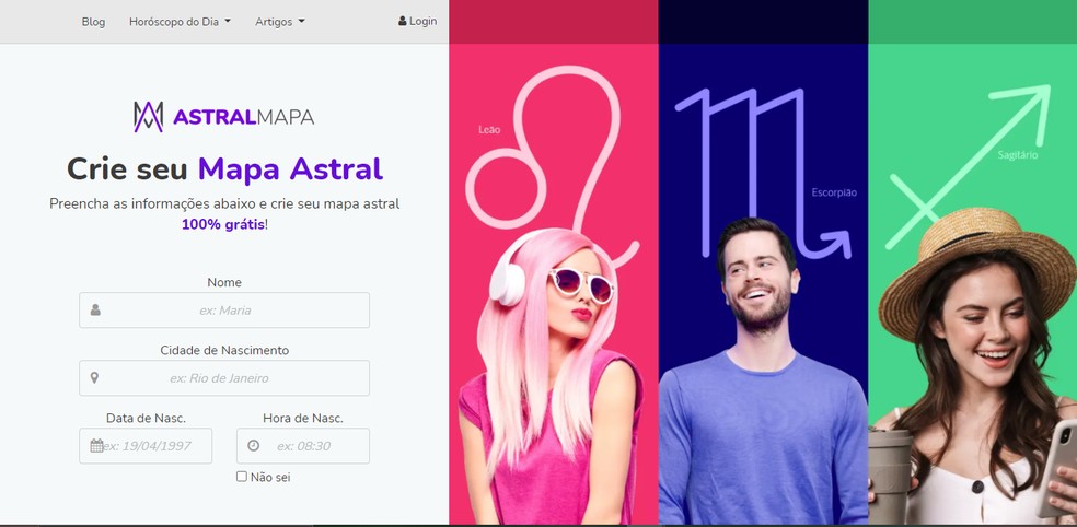 Astral Mapa: site permite obter mapa astral completo gratuito — Foto: Reprodução/Maira Soares