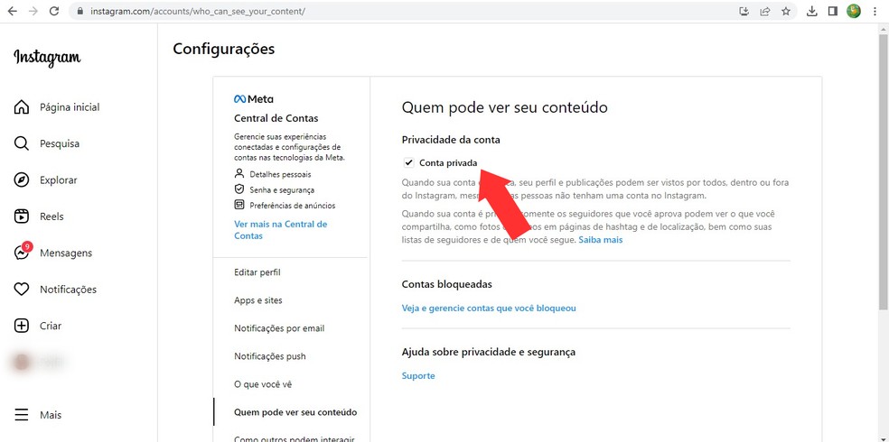Ao privar conta do Instagram, somente seguidores poderão ver suas publicações; além disso, sua lista de ‘Seguidores’ e ‘Seguindo’ não poderá ser acessada  — Foto: Reprodução/Mariana Tralback