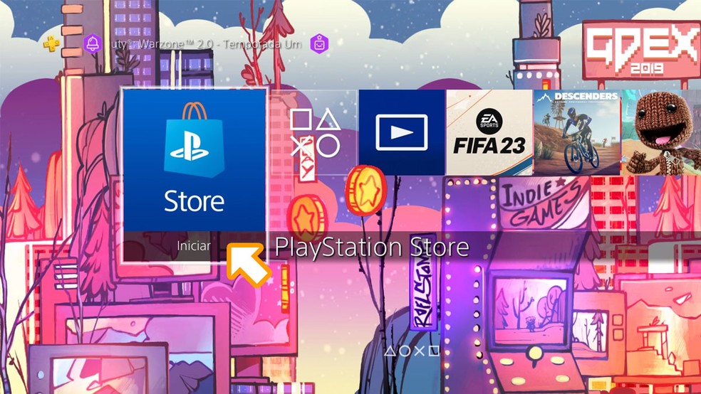 No menu de seu PlayStation 4 selecione a PlayStation Store à esquerda para assinar o PS Plus — Foto: Reprodução/Rafael Monteiro