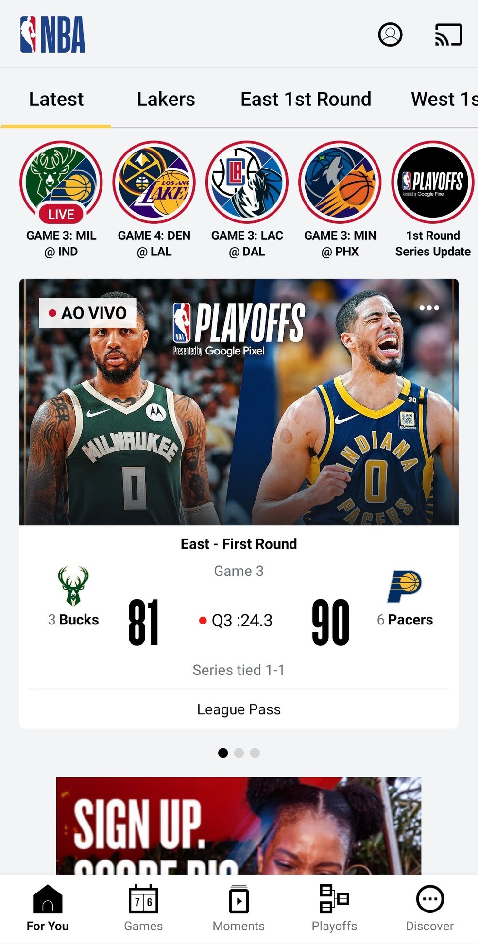 App da NBA para assistir a todas as partidas da temporada regular da principal liga de basquete do mundo — Foto: Reprodução/Bruno Guerra