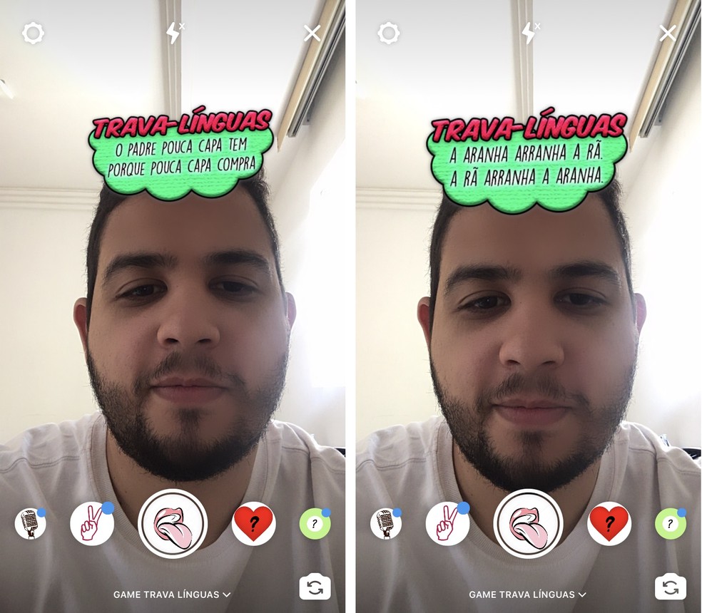 Filtro para Instagram tem vários trava-línguas — Foto: Reprodução/Rodrigo Fernandes