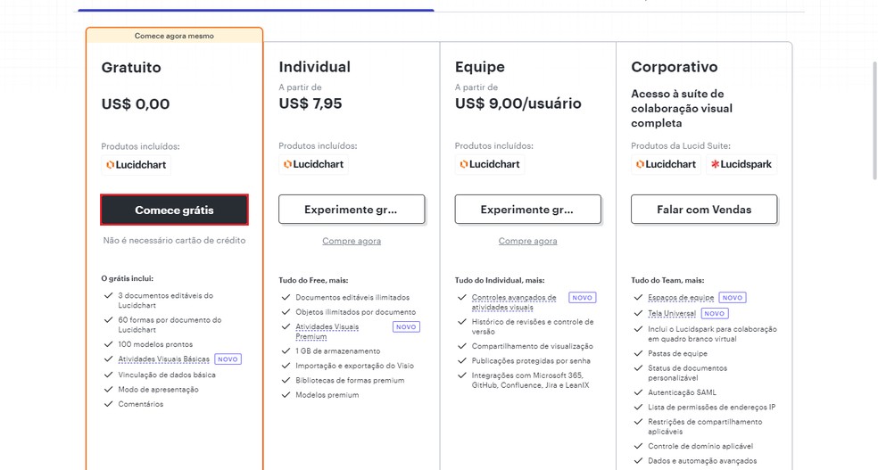 Utilize o plano gratuito do Lucidchart — Foto: Reprodução/Gabriel Pereira