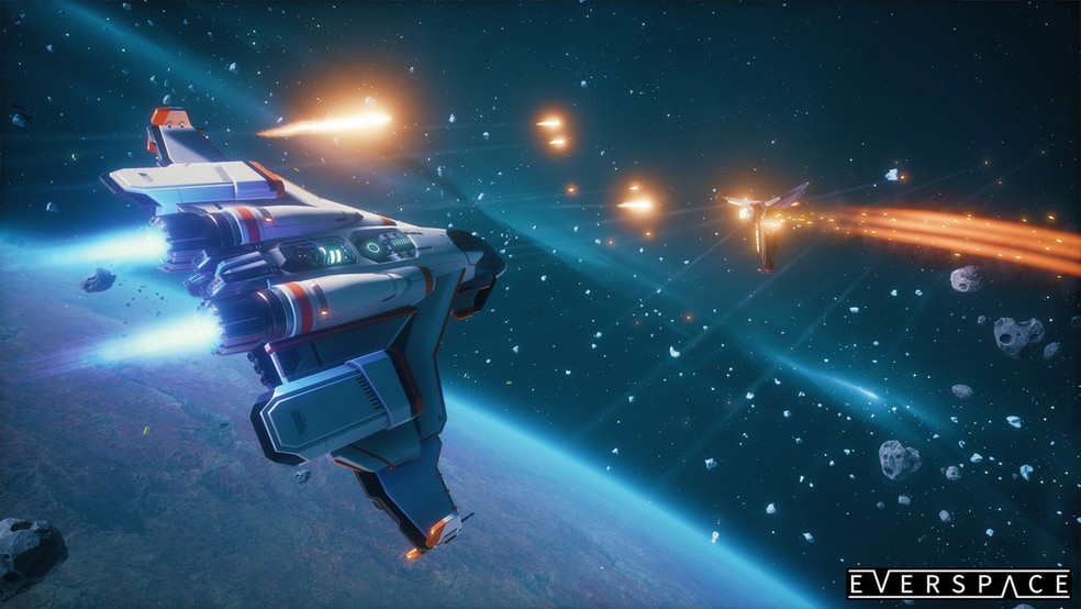 Everspace é um game com elementos Rogue no qual é possível explorar o universo e se envolver em batalhas espaciais — Foto: Reprodução/Steam