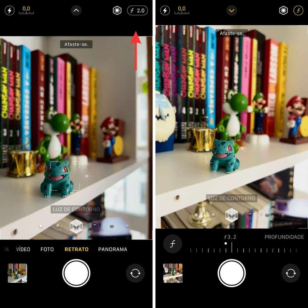 No iPhone 14 é possível ajustar o desfoque da imagem antes de tirar a foto — Foto: Reprodução/Katarina Bandeira
