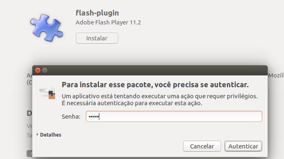 Autorizando a instalação do Flash Player para Linux (Foto: Reprodução/Edivaldo Brito) — Foto: TechTudo