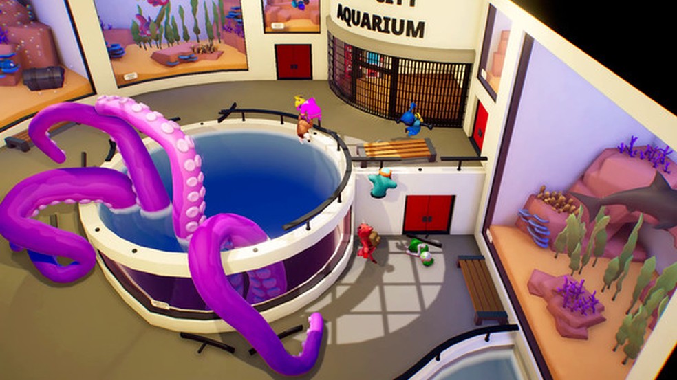 Gang Beasts não entra no estilo Battle Royale com corrida de obstáculos, mas se aproxima da proposta beat'em up — Foto: Reprodução/Steam