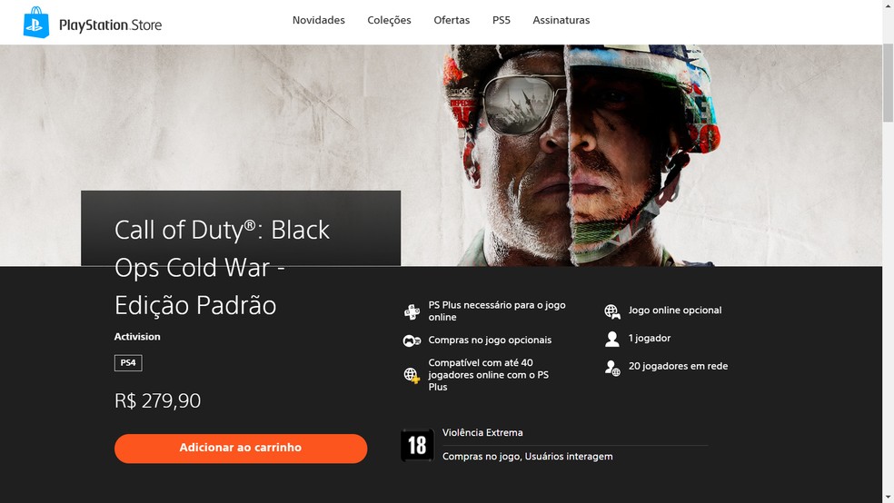 Adicione o Call of Duty: Black Ops Cold War ao seu carrinho da PS Store — Foto: Reprodução/Murilo Molina