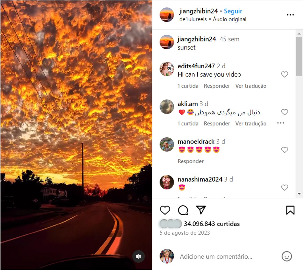 Um Reels acabou entrando na lista, ocupando a oitava posição no ranking de posts mais populares do Instagram  — Foto: Reprodução/Instagram/jiangzhibin24