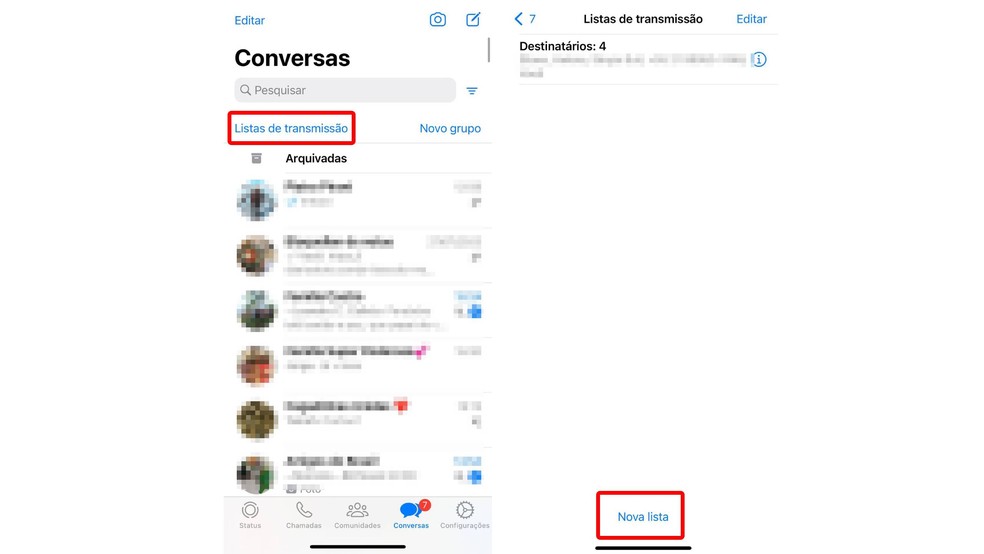 Como fazer lista de transmissão no WhatsApp no iPhone (iOS) — Foto: Reprodução/Anna Kellen