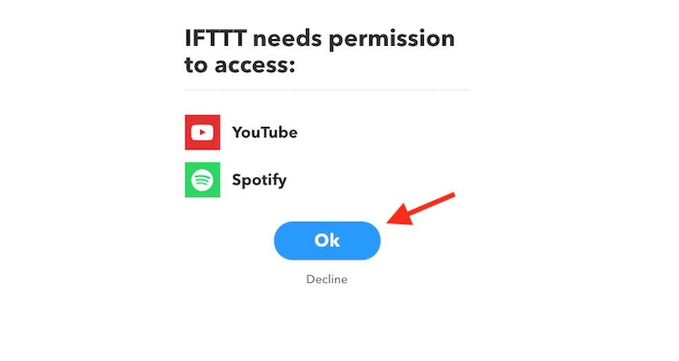 Opção para permitir o acesso do serviço IFTTT ao YouTube e Spotify (Foto: Reprodução/Marvin Costa) — Foto: TechTudo