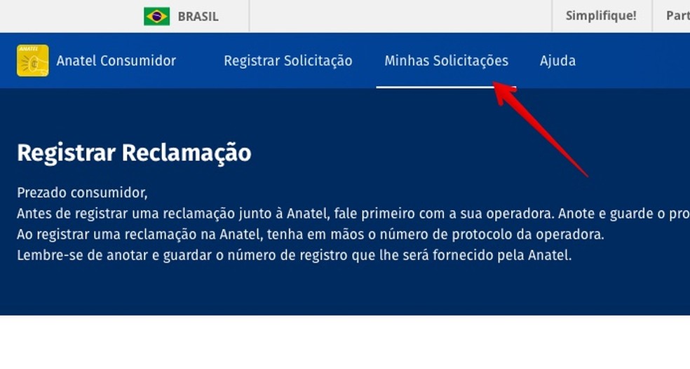 Acessando reclamações no Anatel Consumidor — Foto: Reprodução/Helito Beggiora