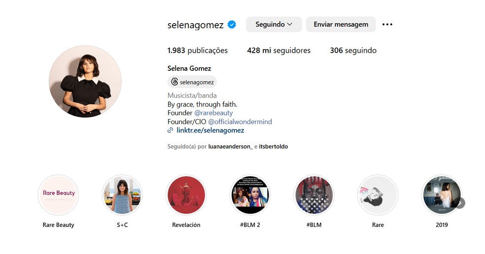 Selena Gomez possui mais de 428 milhões de seguidores no Instagram. — Foto: Beatriz Abilio/TechTudo