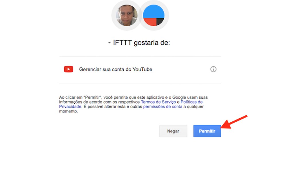 Opção para integrar o YouTube ao serviço IFTTT (Foto: Reprodução/Marvin Costa) — Foto: TechTudo