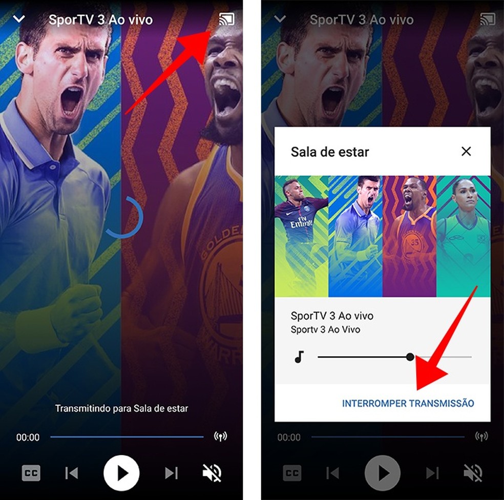 Cancele a transmissão do SporTV Play para o Chromecast — Foto: Reprodução/Paulo Alves