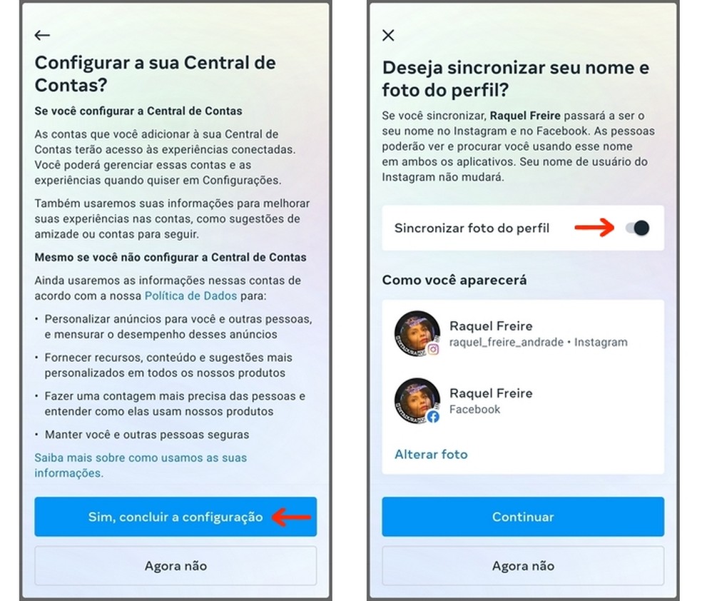 Como vincular página do Facebook ao Instagram? Ação para ativar sincronização de foto e nome de perfil entre as duas contas — Foto: Reprodução/Raquel Freire