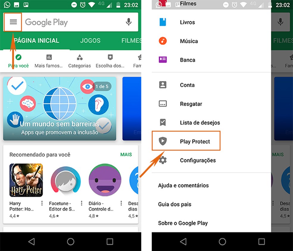 Acesse o Google Play Protect no celular Android — Foto: Reprodução/Barbara Mannara